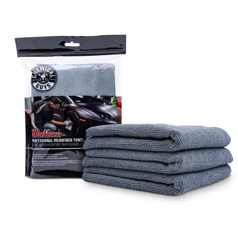 Chemical Guys Workhorse Professional Microfiber Towel - 16In X 16In - Grey - 3 Pack (P16) 1