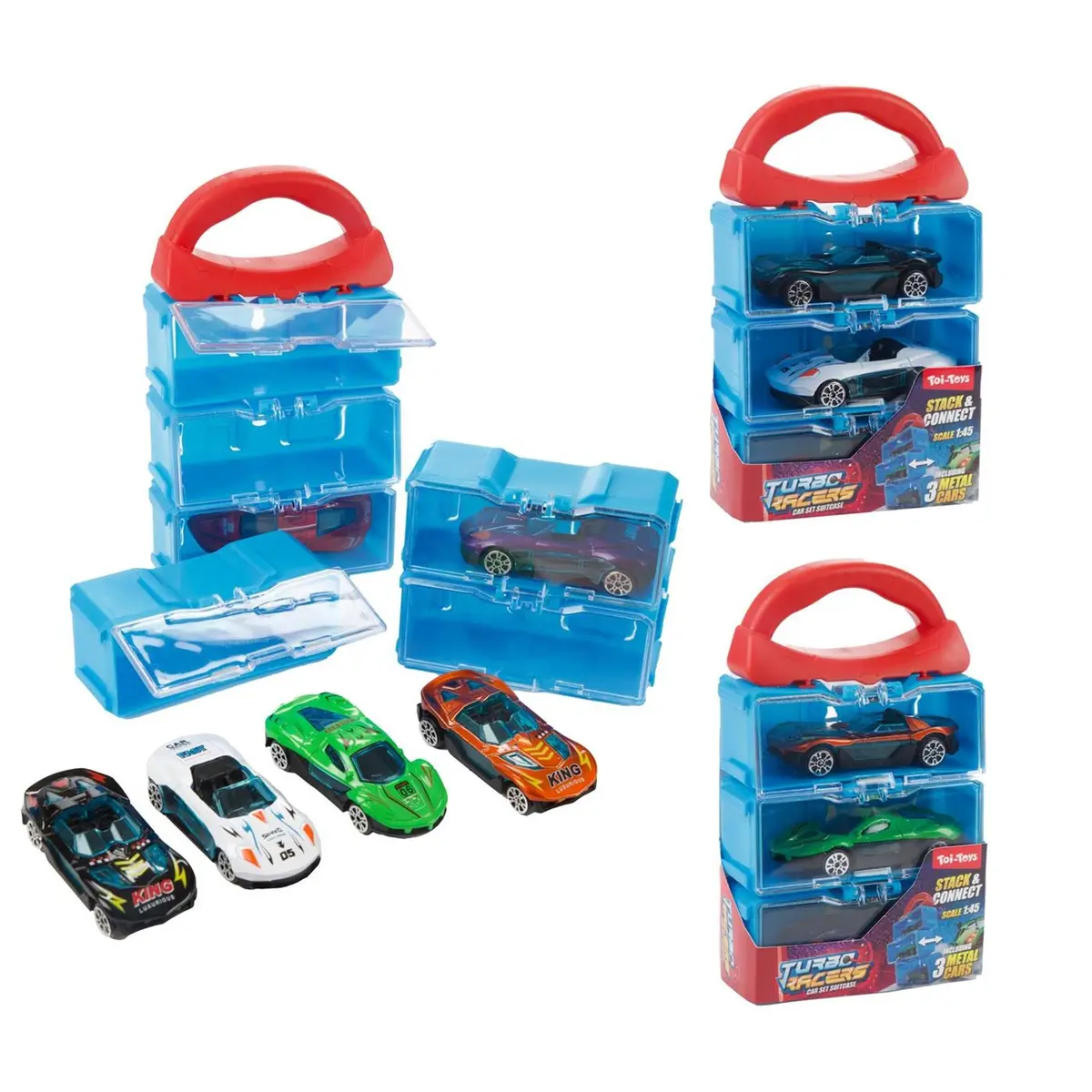 Toi-Toys Turbo Racers Opbergkoffer Met 3 Metalen Auto's 1
