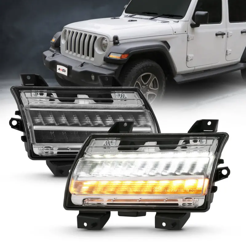 Anzo 18-19 Jeep Wrangler Jl Halogen Chrome Clear W/ Sequential Signal 1