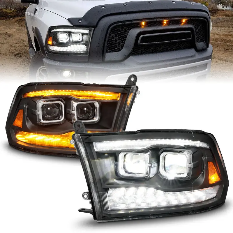 Anzo 09-18 Dodge Ram 1500/2500/3500 Full Led Proj Headlights W/Switchback Light Bar - Black 1