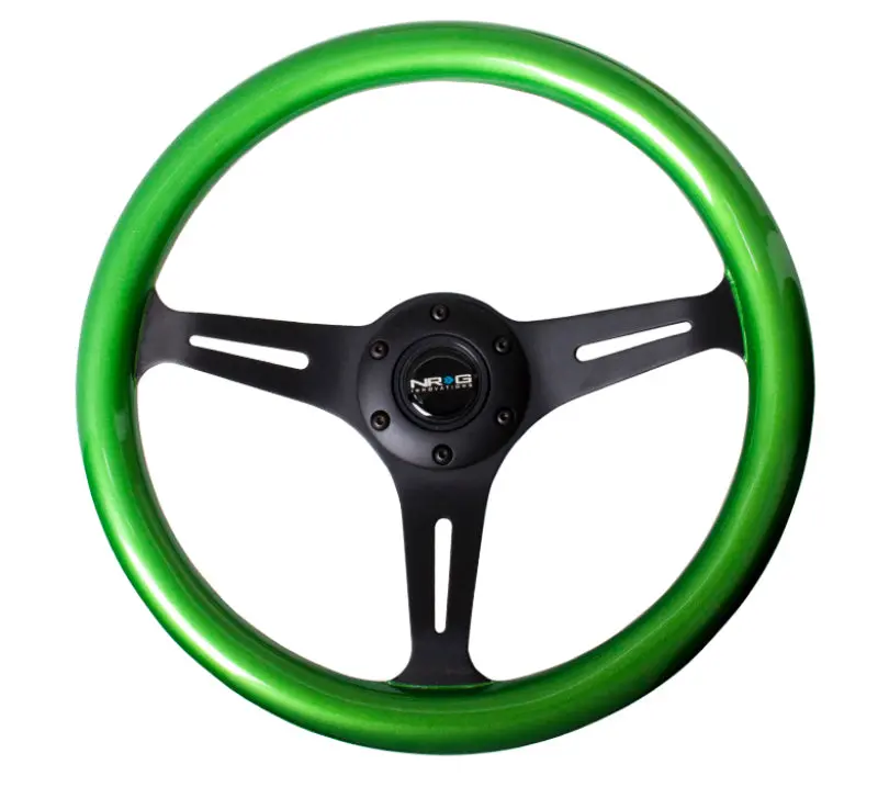 Nrg Classic Wood Grain Steering Wheel (350Mm) Green Pearl/Flake Paint W/Black 3-Spoke Center 1