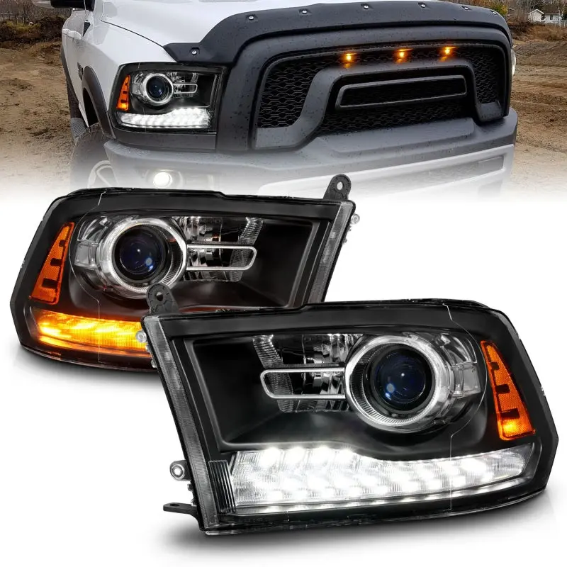 Anzo 09-18 Dodge Ram 1500/2500/3500 Led Plank Style Headlights Switchback + Sequential - Matte Black 1