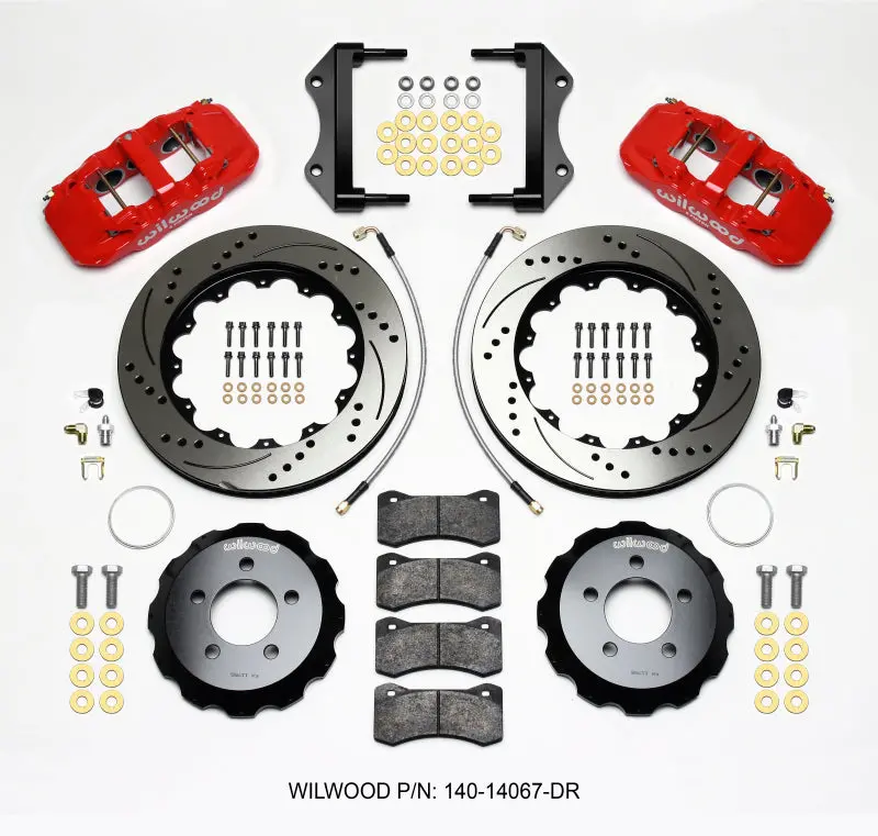 Wilwood Aero6 Front Hat Kit 14.25 Drilled Red 2014-Up Challenger W/Lines 1