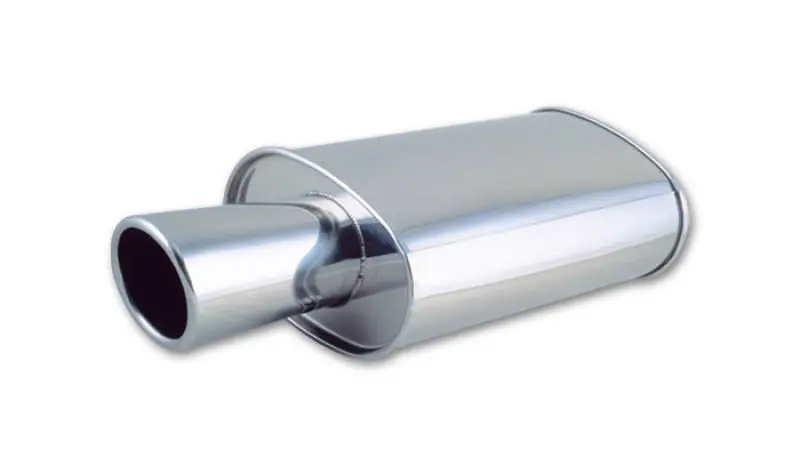 Vibrant Streetpower Oval Muffler With 4In Round Tip Angle Cut Rolled Edge - 2.5In Inlet I.D. 1