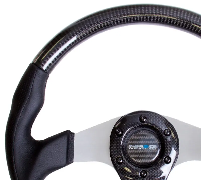 Nrg Carbon Fiber Steering Wheel (350Mm) Silver Oval Shape W/Leather Trim 1