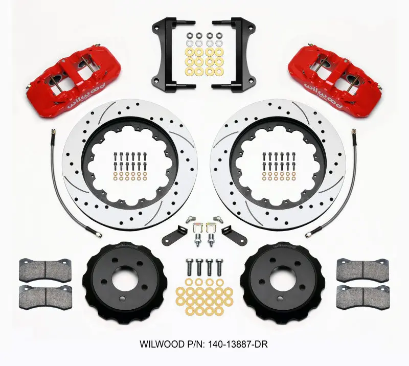 Wilwood Aero6 Front Hat Kit 15.00 Drilled Red 15-23 Mustang W/Lines 1