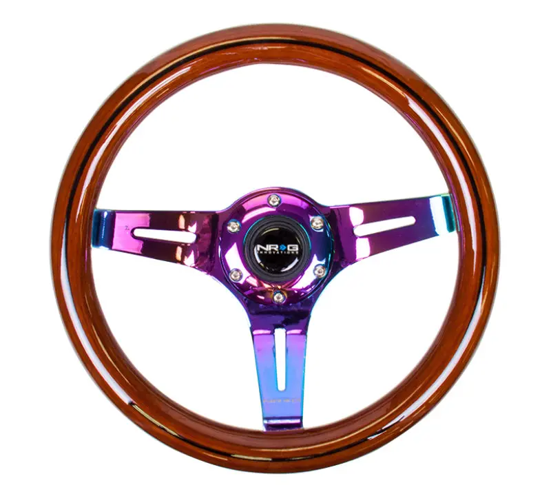 Nrg Classic Wood Grain Steering Wheel (310Mm) Dark Wood & Black Line Inlay W/Neochrome 3-Spoke Ctr. 1