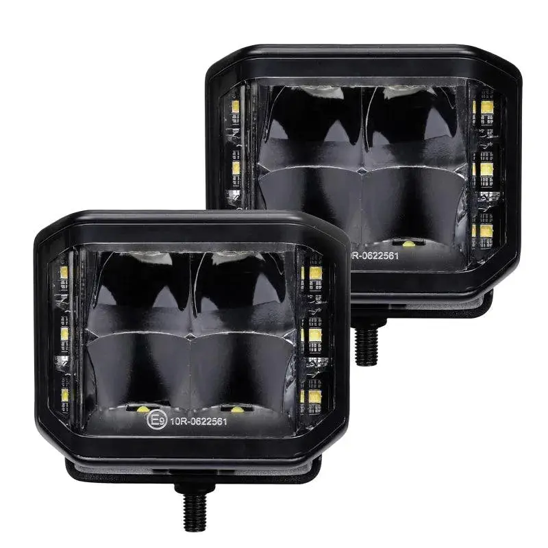 Go Rhino Xplor Blackout Series Cube Led Sideline Spot Light Kit (Surface Mount) 4X3 - Blk (Pair) 1
