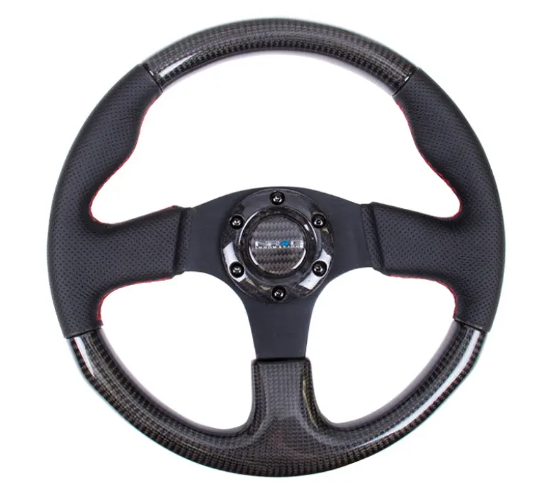 Nrg Carbon Fiber Steering Wheel (315Mm) Leather Trim W/Red Stitching 1