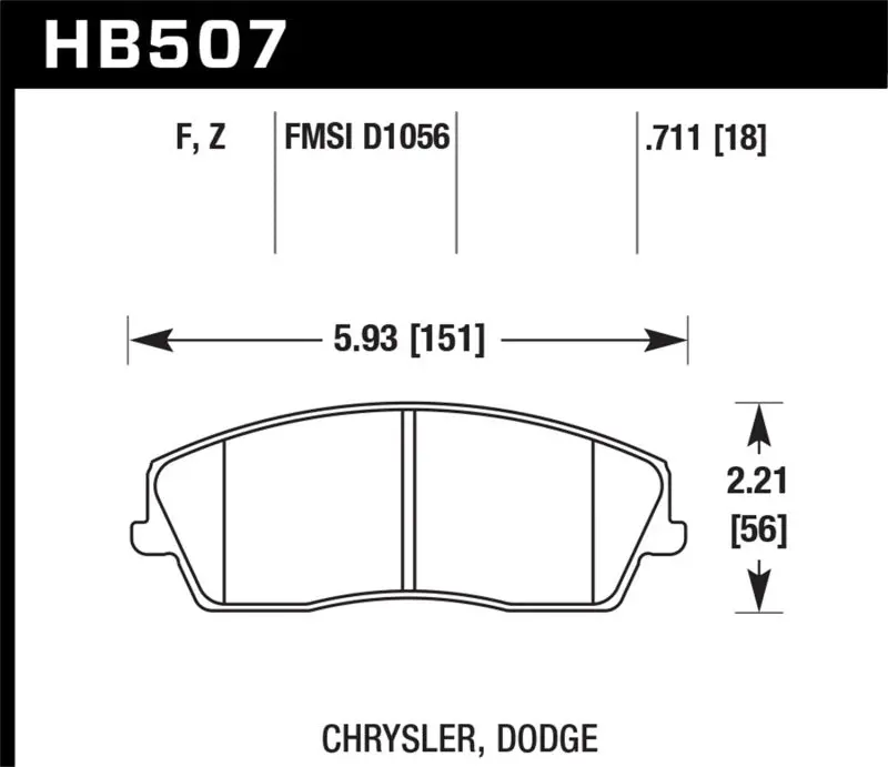 Hawk 09-10 Dodge Challenger Se/06-10 Charger Se/05-10 Chrysler 300 Hps Street Front Brake Pads 1