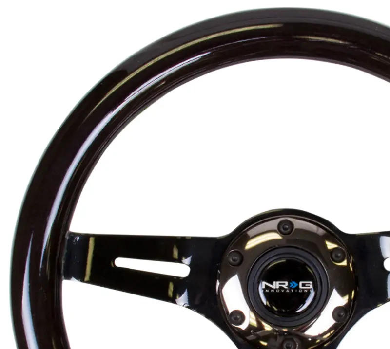 Nrg Classic Wood Grain Steering Wheel (310Mm) Black W/Black Chrome 3-Spoke Center 1