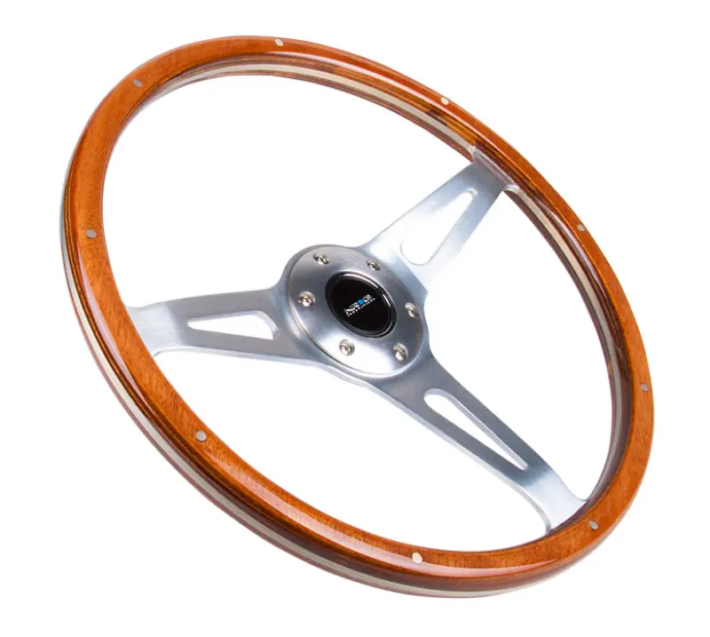 Nrg Classic Wood Grain Steering Wheel (365Mm) Wood W/Metal Accents & Polished Alum. 3-Spoke Center 2