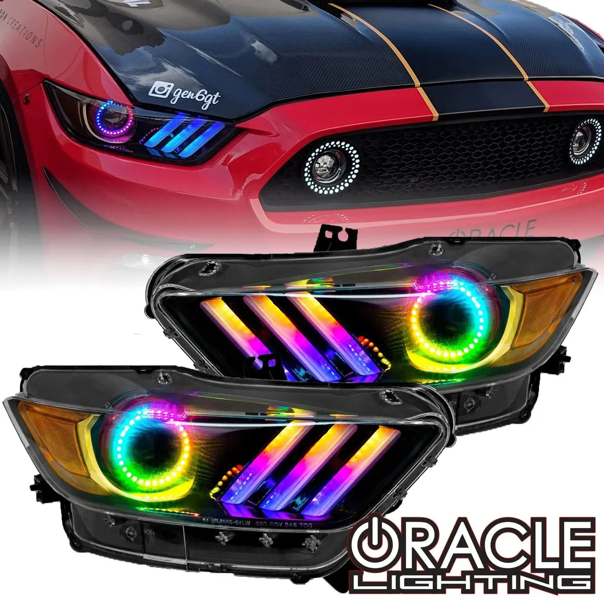 Oracle Lighting 2015-2017 Ford Mustang V6/Gt/Shelby Dynamic Colorshift Drl Upgrade W/Halo Kit 1