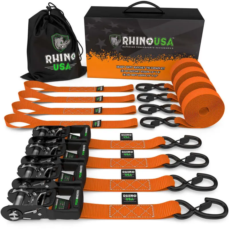 Rhino Usa Heavy Duty Ratchet Tie-Down 4-Pack (Orange) 1.6In X 8Ft 1