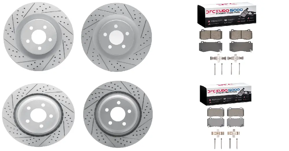 Dynamic Friction / R1 Concepts 2005-2023 Dodge Charger / Challenger / 300 Front & Rear Pads & Rotors Drilled/ Slotted 4 Piston Rear Kit 1