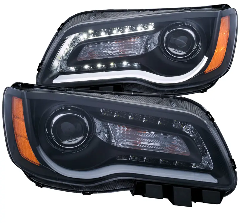 Anzo 2011-2014 Chrysler 300 Projector Headlights W/ Plank Style Design Black 1