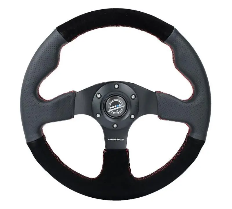 Nrg Reinforced Steering Wheel (320Mm/ 2.5In. Deep) Sport Leather / Suede W/ Red Stitch 1