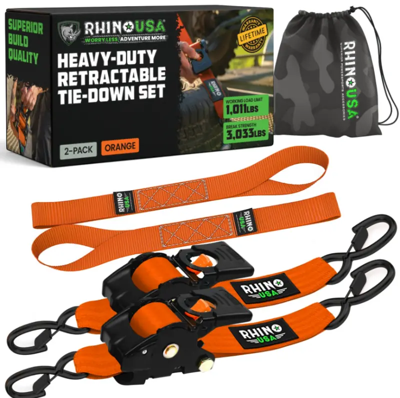 Rhino Usa Retractable Ratchet Straps (4 Pack, 2Inx10ft) (Orange) 1