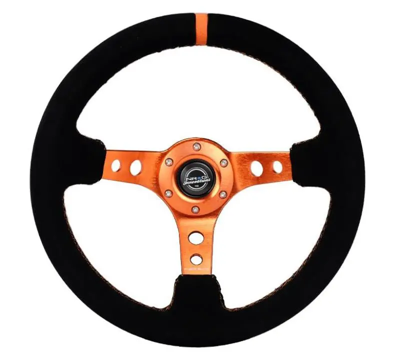Nrg Reinforced Steering Wheel (350Mm/ 3In. Deep) Black Suede/ Orange Center Mark/ Orange Stitching 1