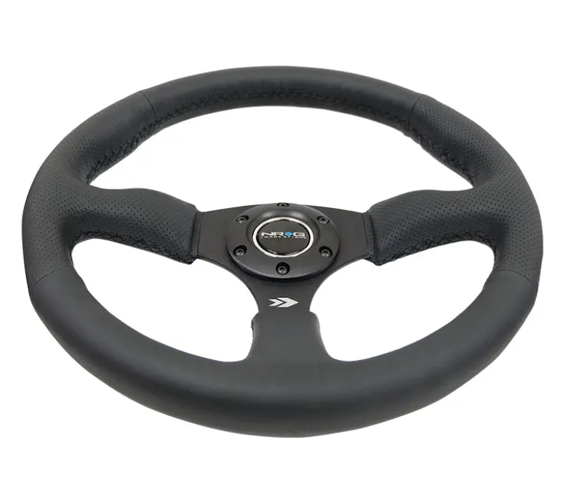 Nrg Reinforced Steering Wheel (350Mm / 2.5In. Deep) Blk Leather Comfort Grip W/5Mm Matte Blk Spokes 1