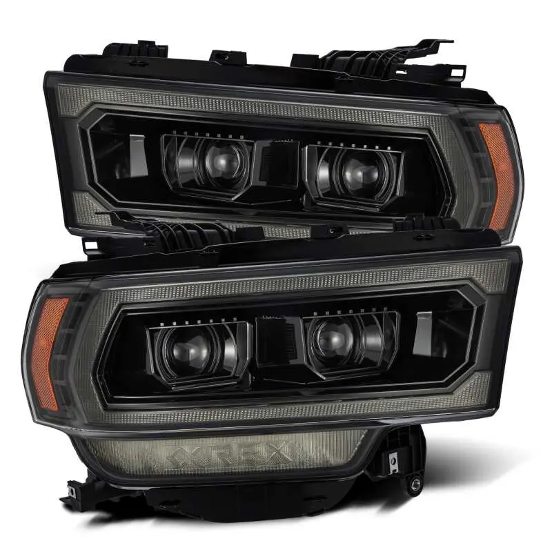 Alpharex 19-21 Ram 2500 Luxx Led Proj Headlights Plank Style Alpha Blk W/Activ Light/Seq Signal/Drl 1