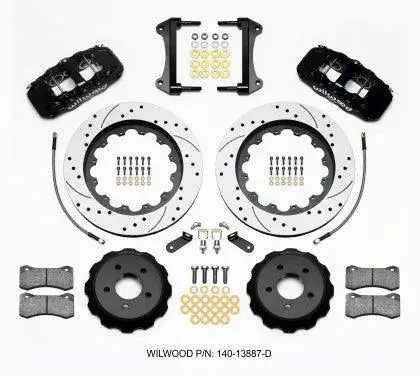Wilwood Aero6 Front Big Brake Kit With 15-Inch Drilled And Slotted Rotors; Black Calipers (15-22 Mustang) 1
