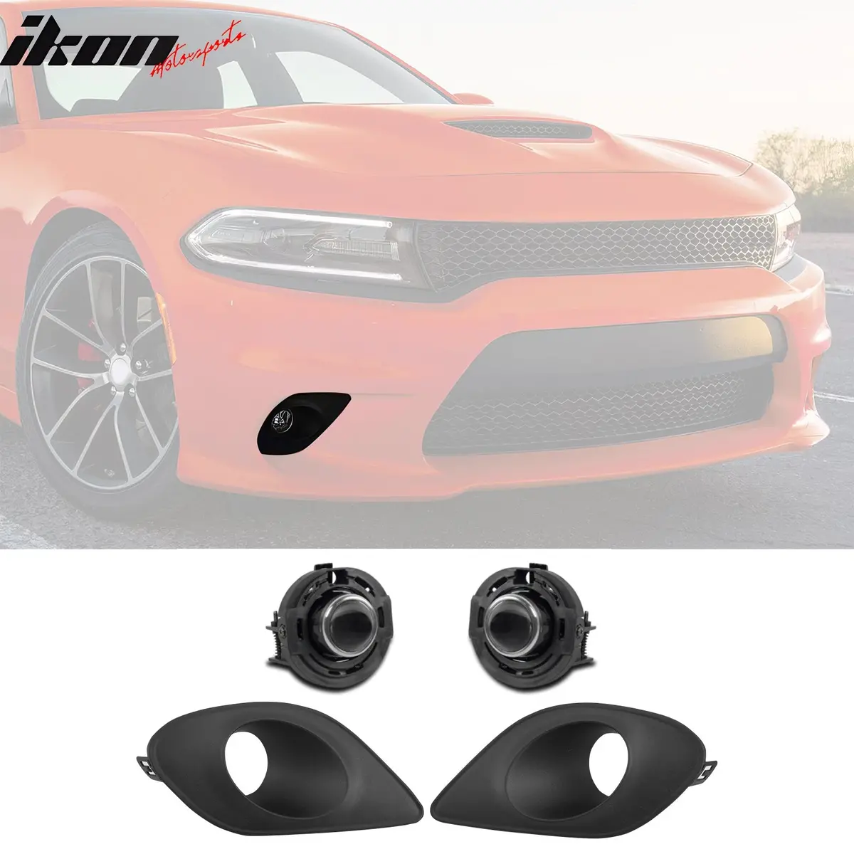 Ikon Motorsports 2015-2023 Dodge Charger Halogen Fog Lights White Lens Bumper Lamps Kit 1