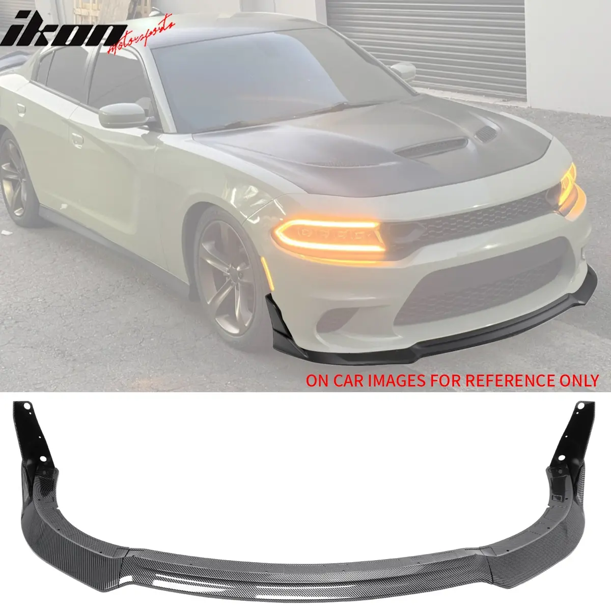 Ikon Motorsports 2015-2023 Dodge Charger V4 B Style Carbon Fiber Print Front Bumper Lip 1