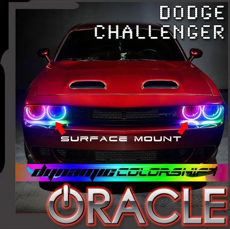 Oracle Lighting 2015-2023 Dodge Challenger Dynamic Colorshift Headlight Halo Kit - Surface Mount 1