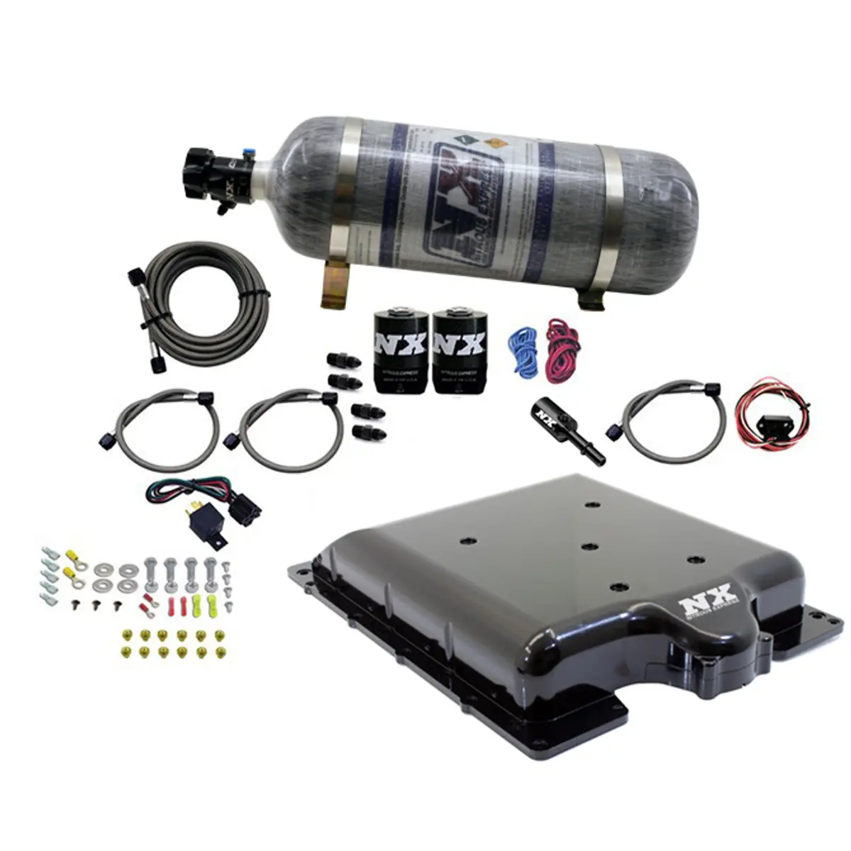 Nitrous Express 20972-12 Billet Supercharger Lid With Nitrous Kit 100-300Hp 12Lb Carbon Bottle For 15-23 Demon, Challenger, Charger, Durango Srt Hellcat, Trackhawk & Trx 6.2L Hemi 1