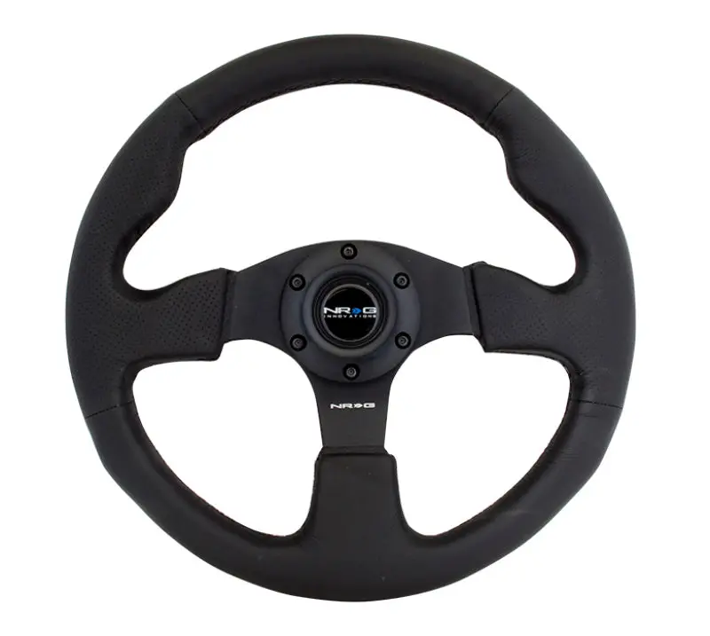 Nrg Reinforced Steering Wheel (320Mm) Black Leather W/Black Stitching 1