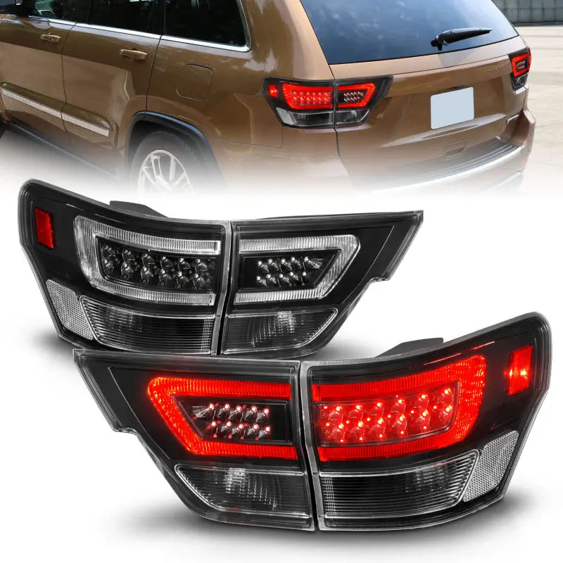 Anzo 11-13 Jeep Grand Cherokee Led Taillights W/ Lightbar Black Housing/Clear Lens 4Pcs 1