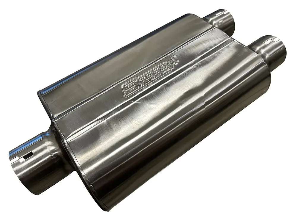 Speed Engineering 3" Inlet/2.5" Outlets "Chambered Series" Muffler | (Center Inlet, Offset Outlets) 1