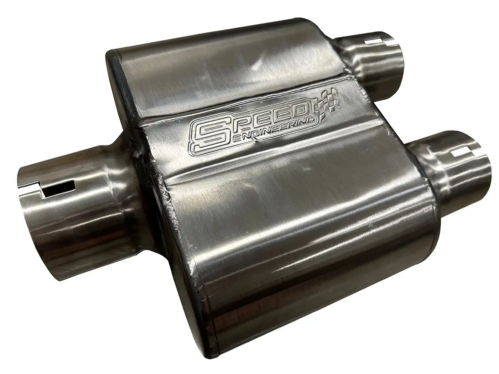 Speed Engineering 3" Inlet/2.5" Outlets "Race Series" Muffler | (Center Inlet, Dual Offset Outlets) 1