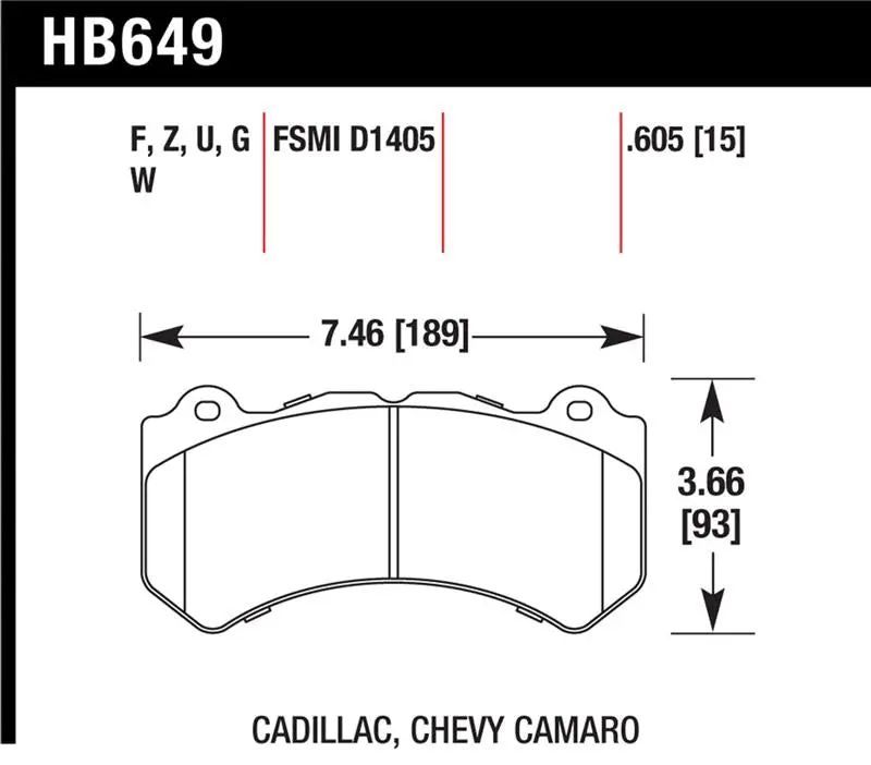 Hawk 2015-2023 Dodge Charger / Challenger 6 Piston Hps 5.0 Front Brake Pads 1