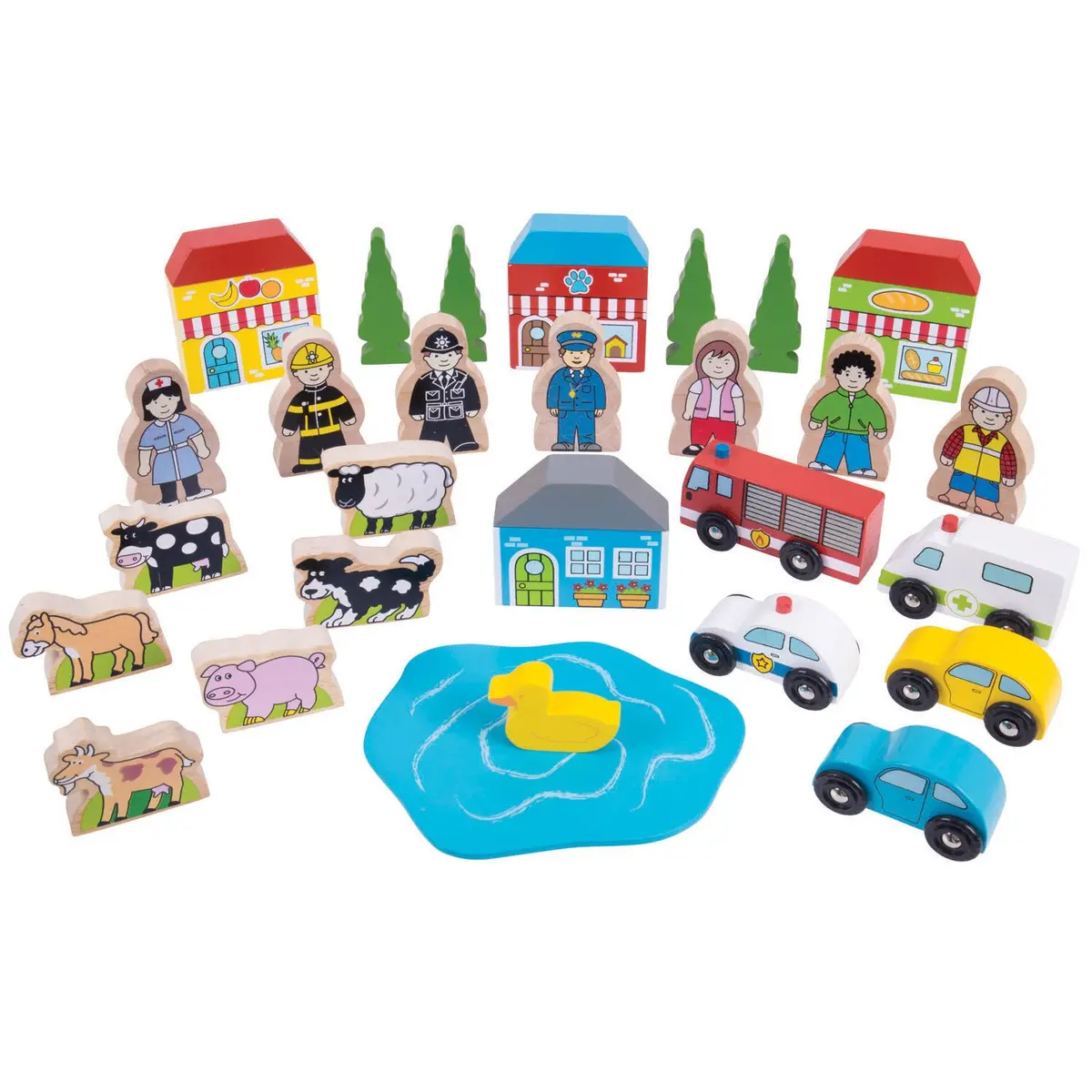 Bigjigs Houten Speelfiguren En Voertuigen, 32Dlg. 1