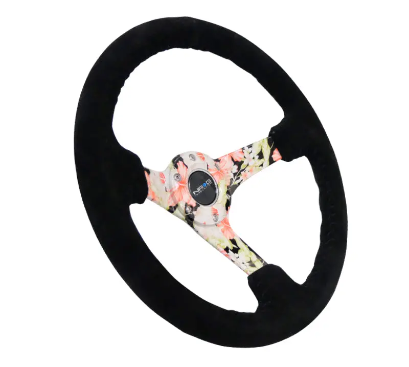 Nrg Reinforced Steering Wheel (350Mm / 3In. Deep) Blk Suede Floral Dipped W/ Blk Baseball Stitch 1