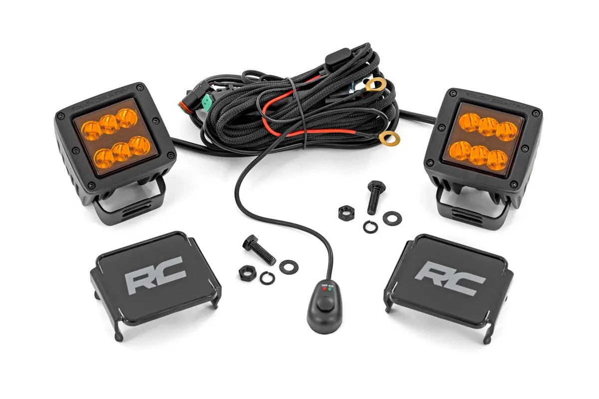 Rough Country 2 Inch Black Series Led Light Pods Spot | Amber | Square 1