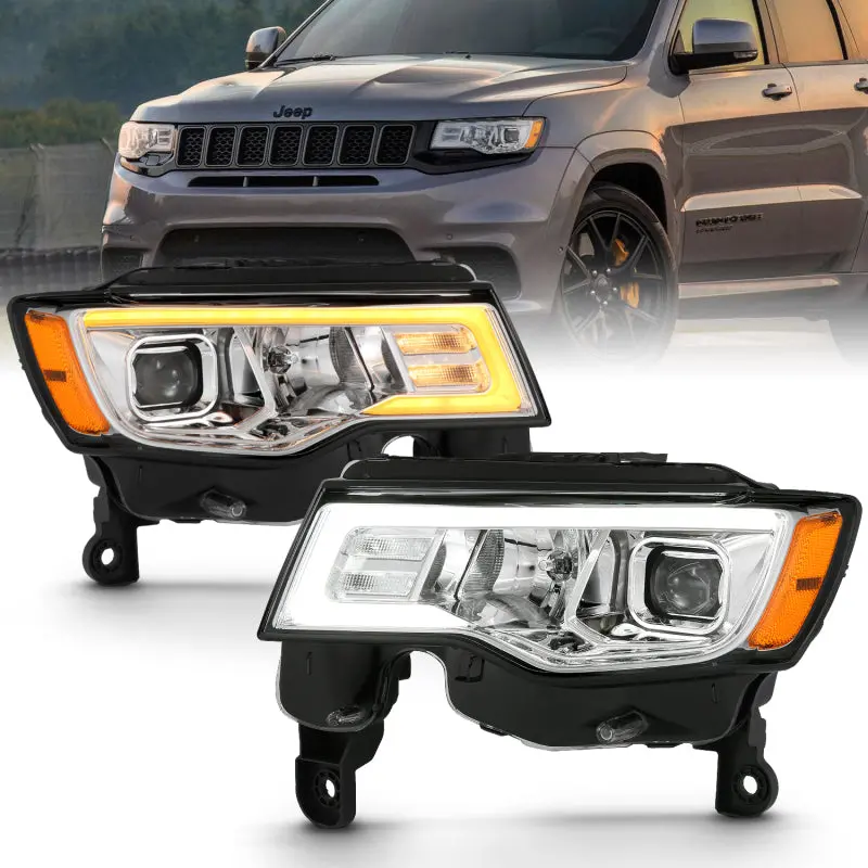 Anzo 2017-2018 Jeep Grand Cherokee Projector Headlights W/ Plank Style Switchback - Chrome W/ Amber 1