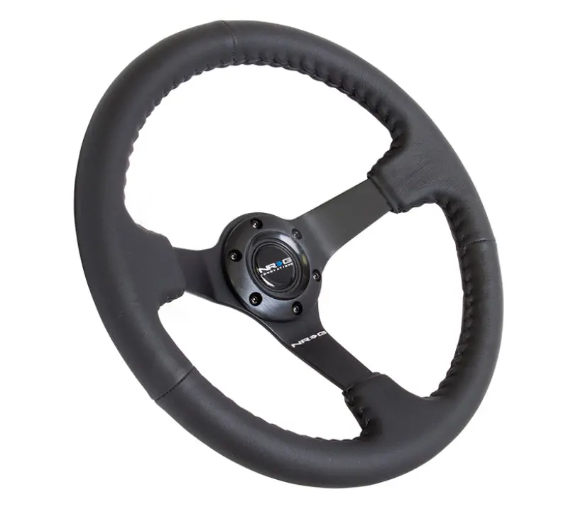 Nrg Reinforced Steering Wheel (350Mm / 3In. Deep) Bk Leather W/Bk Bball Stitch (Odi Bakchis Edition) 1