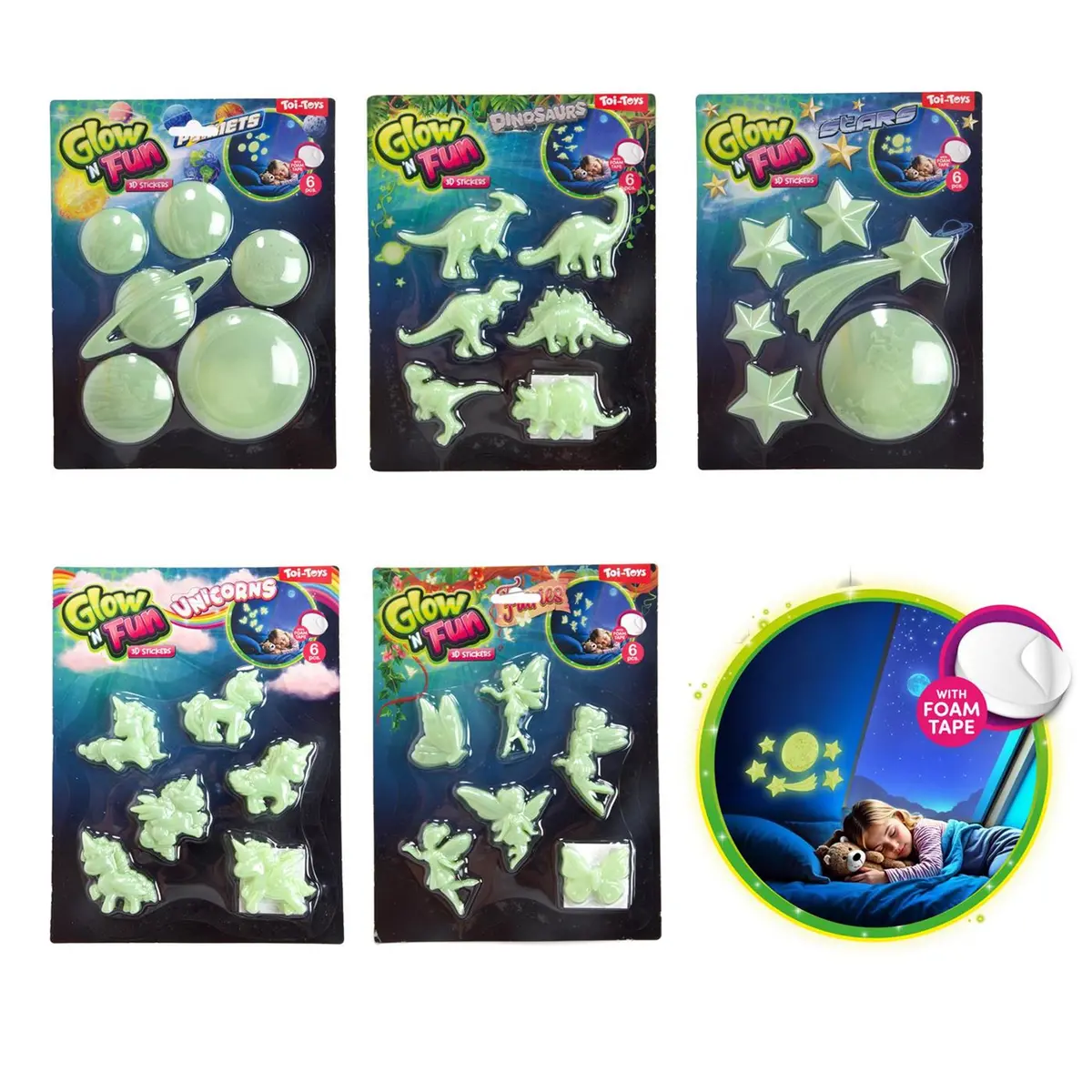 Toi-Toys 3D Stickers Glow In The Dark 5Ass 1