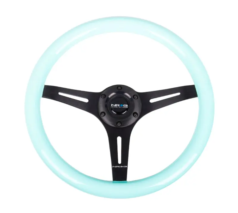 Nrg Classic Wood Grain Steering Wheel (350Mm) Minty Fresh Color Grip W/Black 3-Spoke Center 1