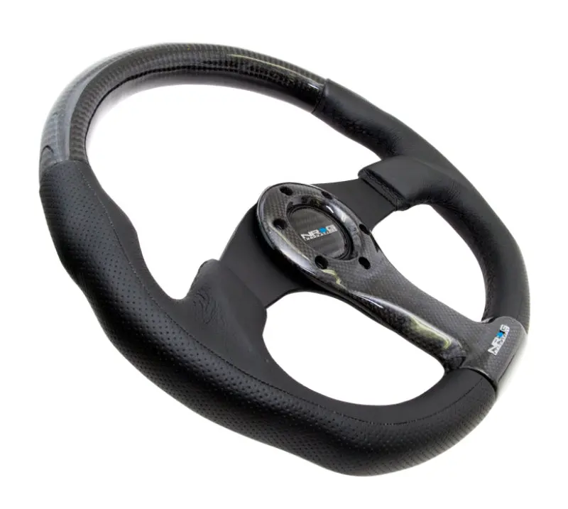 Nrg Carbon Fiber Steering Wheel (350Mm) Oval Shape Black W/Leather Trim 1