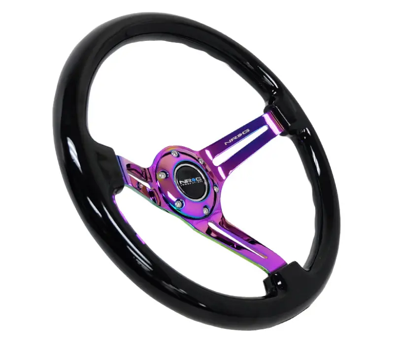 Nrg Reinforced Steering Wheel (350Mm / 3In. Deep) Blk Wood W/Blk Matte Spoke/Neochrome Center Mark 1