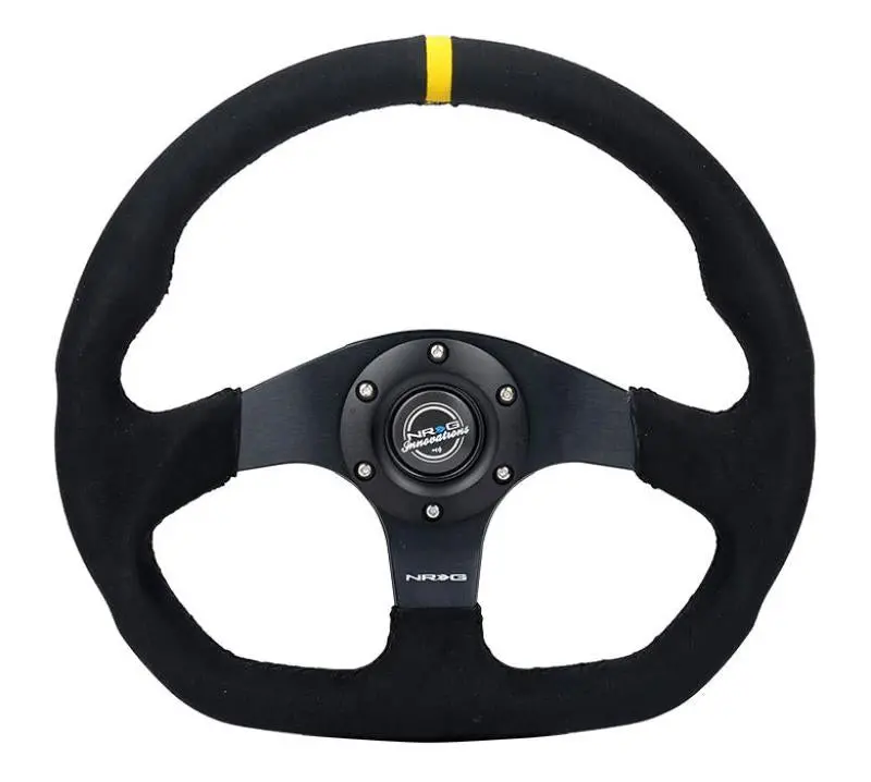 Nrg Reinforced Steering Wheel (320Mm) Sport Alcantara Dual Push Buttons Flat Bottom W/Yellow Center 1