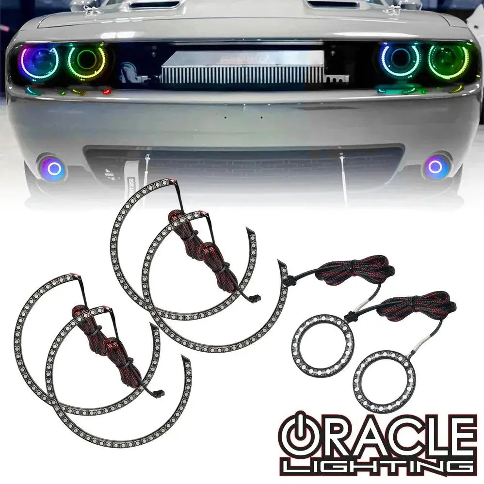 Oracle 15-23 Dodge Challenger Dynamic Surface Mount Headlight/Fog Light Halo Kit Combo - Colorshift 1