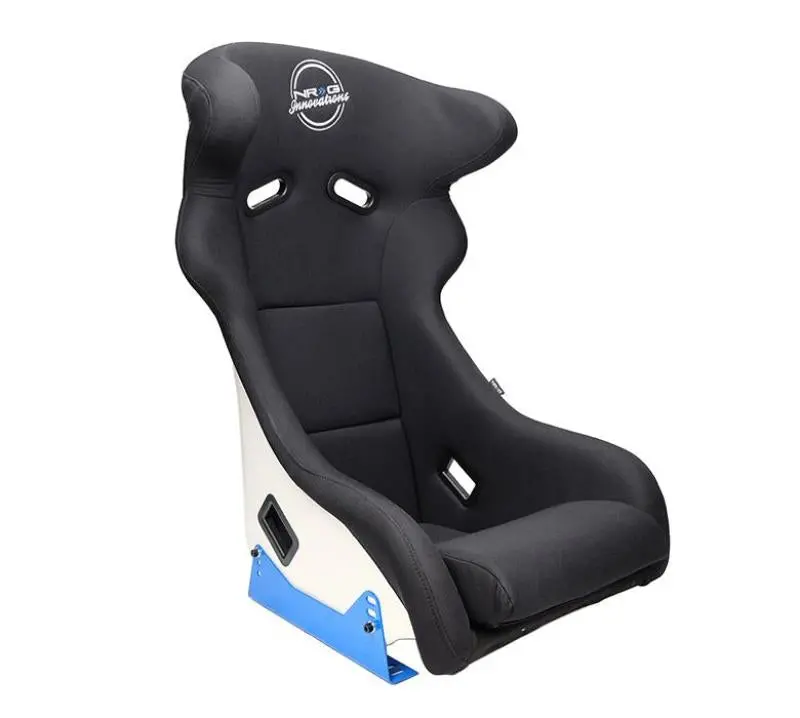 Nrg Frp Bucket Seat - White Finish With Arrow Embroidery And Blue Side Mount Bracket 1