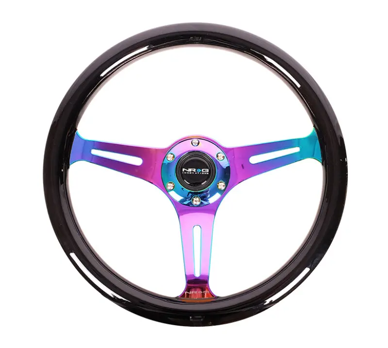 Nrg Classic Wood Grain Steering Wheel (350Mm) Black Paint Grip W/Neochrome 3-Spoke Center 2