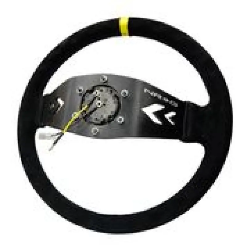 Nrg Reinforced Steering Wheel (350Mm / 3In. Deep) Blk Suede W/Nrg Arrow Cut 2-Spoke & Yellow Mark 1