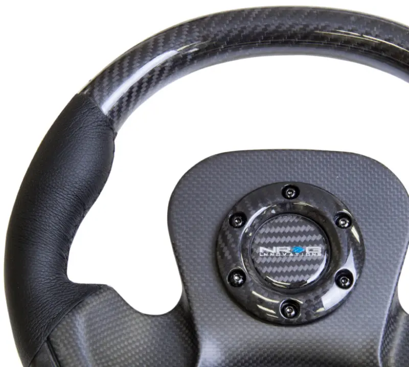 Nrg Carbon Fiber Steering Wheel (320Mm) Cf Center Plate & Two-Tone Carbon W/Leather Trim Handles 1